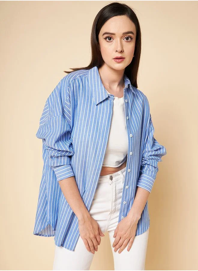 هاي ستار Oversized Striped Drop Shoulder Shirt