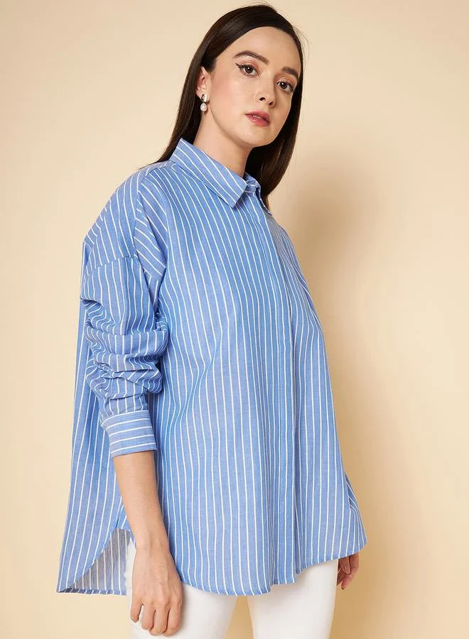 HIGH STAR Oversized Striped Drop Shoulder Shirt by Styli