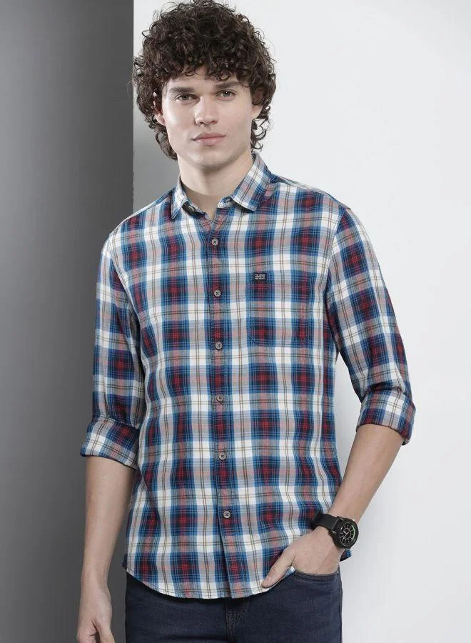 The Indian Garage Co Men Regular Fit Checkered Full Sleeves Cutaway Collar Casual Shirt