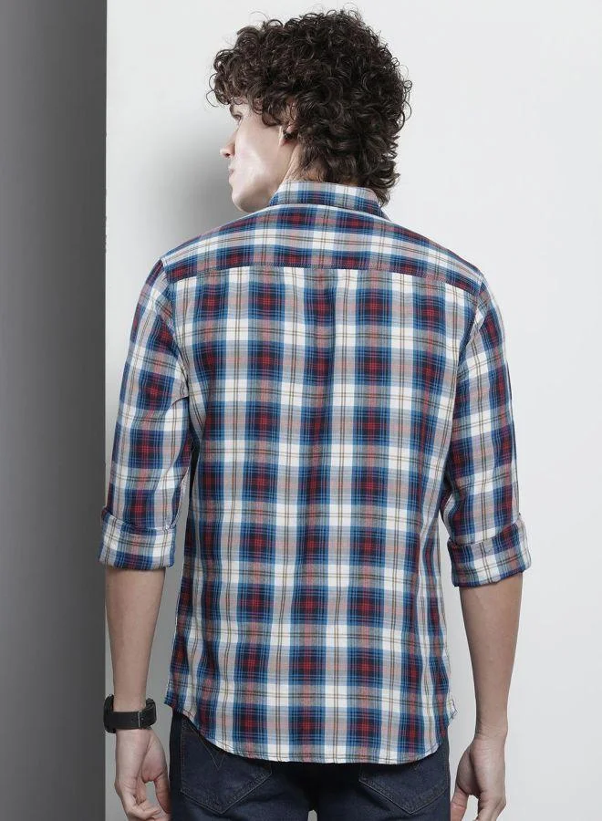 The Indian Garage Co Men Regular Fit Checkered Full Sleeves Cutaway Collar Casual Shirt