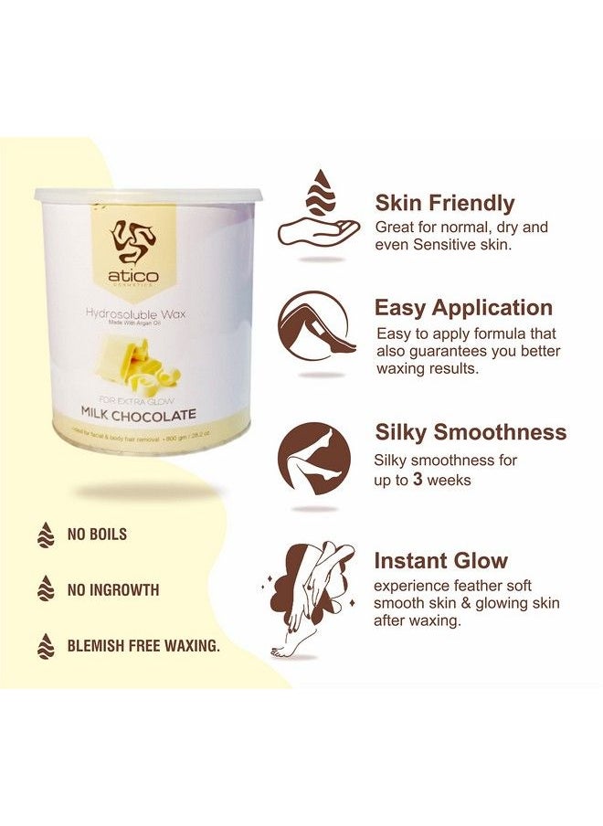 atiCO - Hair Removal Hydrosoluble Antitan Creme Wax (800 Gm) Made With Argan Oil Pack Of 2+ 60 Waxing Strips + 1 Stainless Steel Butter Knife (White Chocolate Pack Of 2 + 60 Strips + 1 Knife) - Image 1