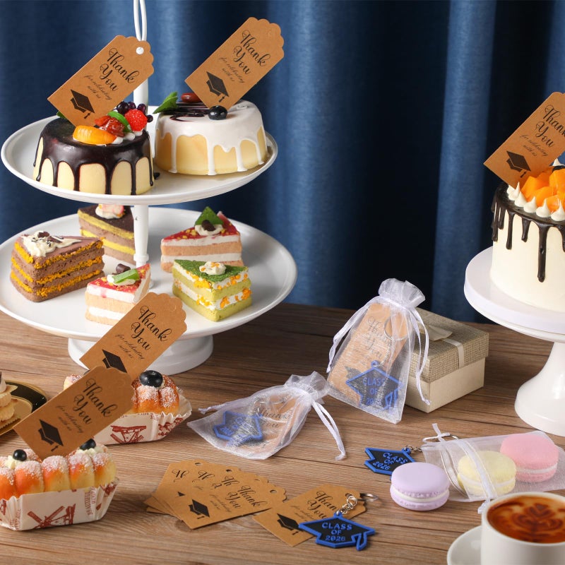 Rtteri 24 Set Graduation Party Favors 2026 Graduation Gifts Keychain Grad Keepsakes Souvenirs Key Rings for Guest Grad Cap Charms Thank You Kraft Tags for College Seniors Accessories(Black and Blue) - Image 3