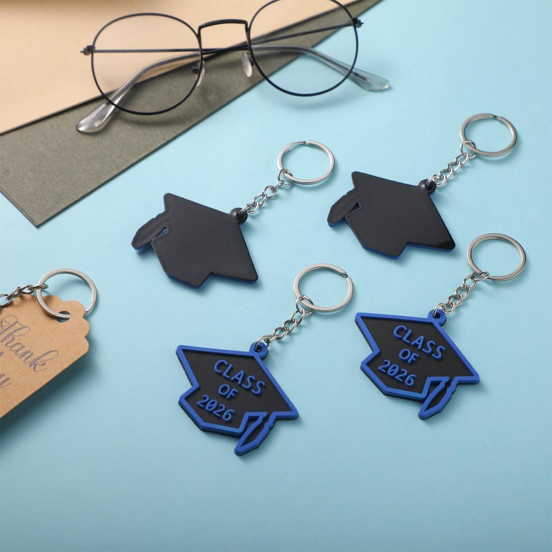 Rtteri 24 Set Graduation Party Favors 2026 Graduation Gifts Keychain Grad Keepsakes Souvenirs Key Rings for Guest Grad Cap Charms Thank You Kraft Tags for College Seniors Accessories(Black and Blue) - Image 4