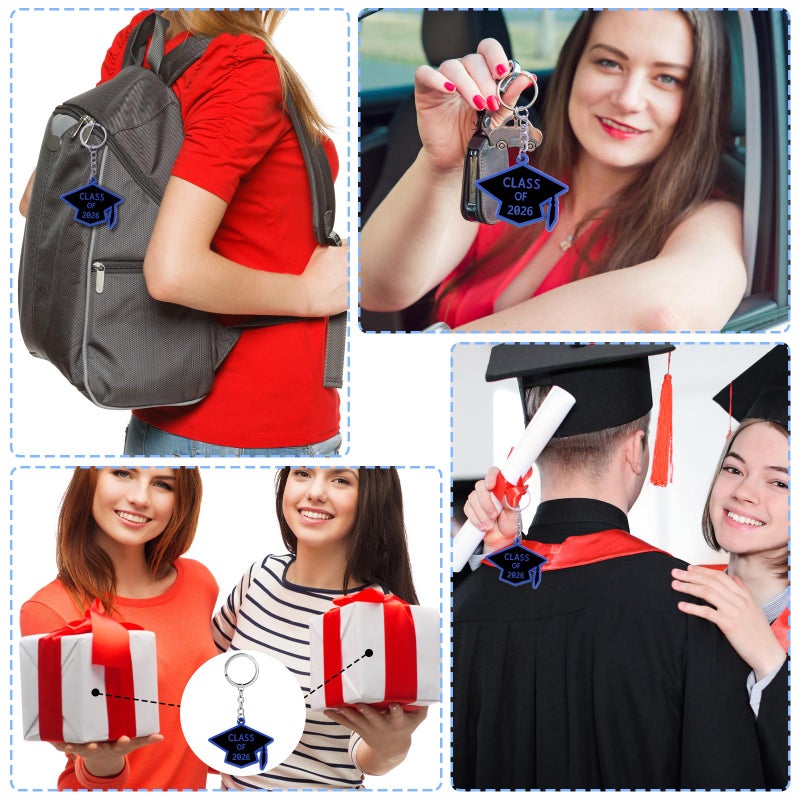 Rtteri 24 Set Graduation Party Favors 2026 Graduation Gifts Keychain Grad Keepsakes Souvenirs Key Rings for Guest Grad Cap Charms Thank You Kraft Tags for College Seniors Accessories(Black and Blue) - Image 5