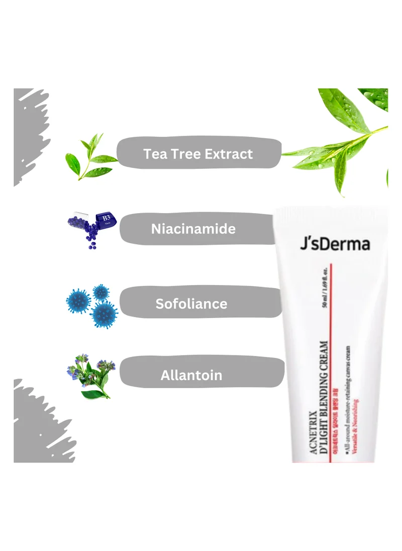 J'sDerma Moisturizing Cream with Tea Tree Leaf Oil Extract for Sebum Control and Skin Soothing Acnetrix DeLight Blending Cream 50ml
