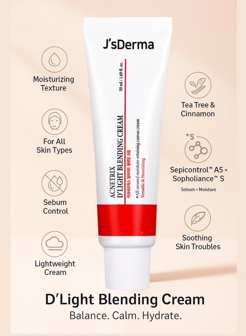 J'sDerma Daily Face Moisturizer for Blemish Relief, Oil Control & Hydration | Soothing Recovery Gel-Cream with Tea Tree for Oily, Combination & Sensitive Skin-Acnetrix D’Light Blending Cream 50ml - Image 2