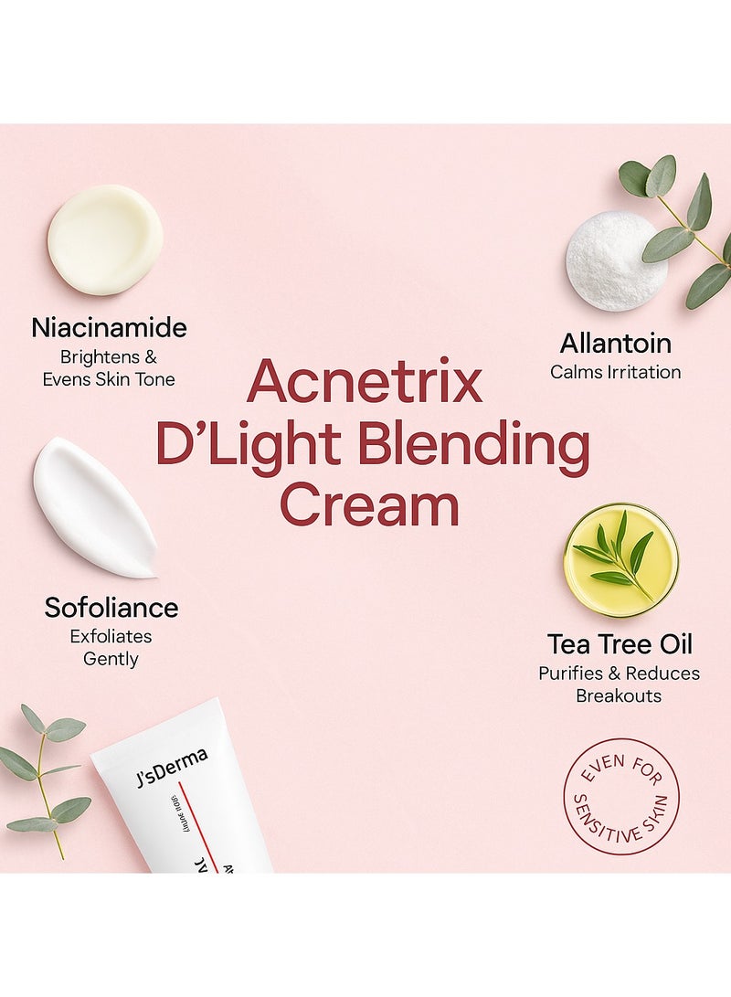 J'sDerma Daily Face Moisturizer for Blemish Relief, Oil Control & Hydration | Soothing Recovery Gel-Cream with Tea Tree for Oily, Combination & Sensitive Skin-Acnetrix D’Light Blending Cream 50ml - Image 4