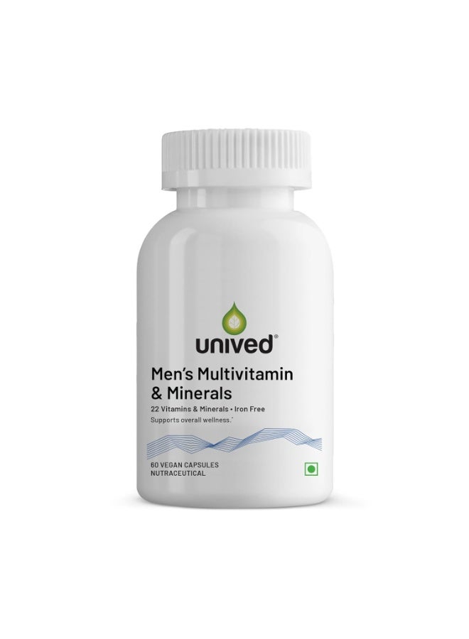 Unived Men's Multivitamin & Minerals - 22 Vitamins & Minerals, IRON FREE Formula with Methylcobalamin B12, L-5-MTHF Folate, Vegan D3, K2-7 MenaquinGold® - 60 Vegan Capsules (30 Day Supply) - Image 1