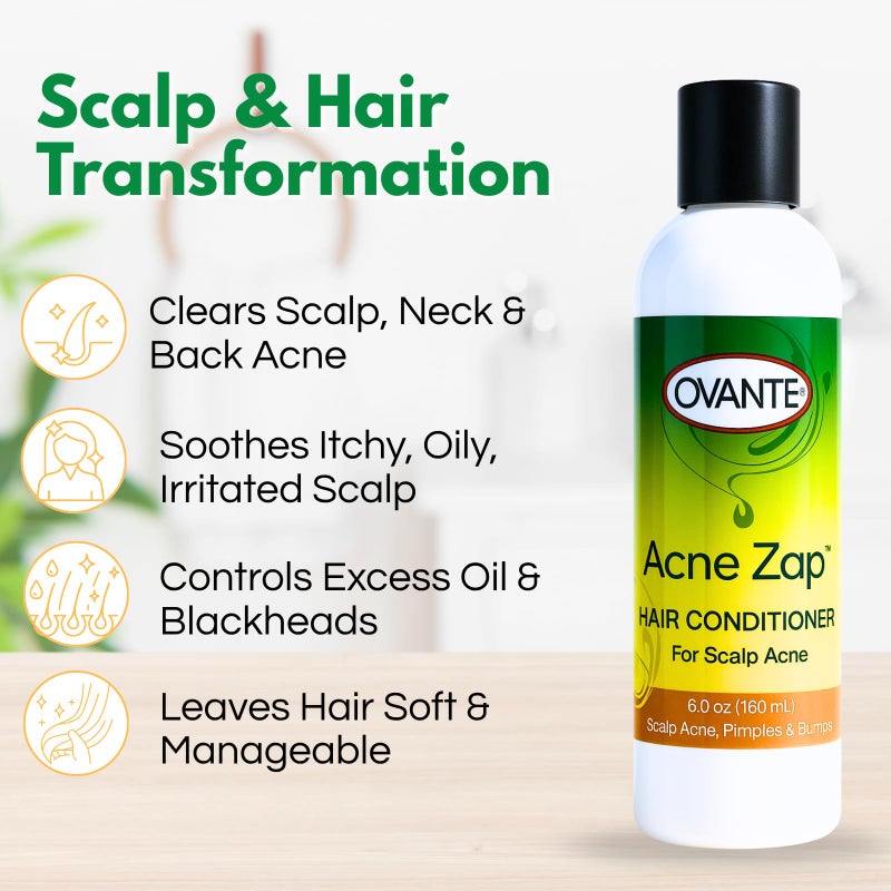 Ovante AZap Hair Conditioner for Greasy Oily Itchy Scalp, CLEAR Your Scalp, Neck & Back from Bacne, Blackheads & Blemishes - 6.0 oz - Image 3