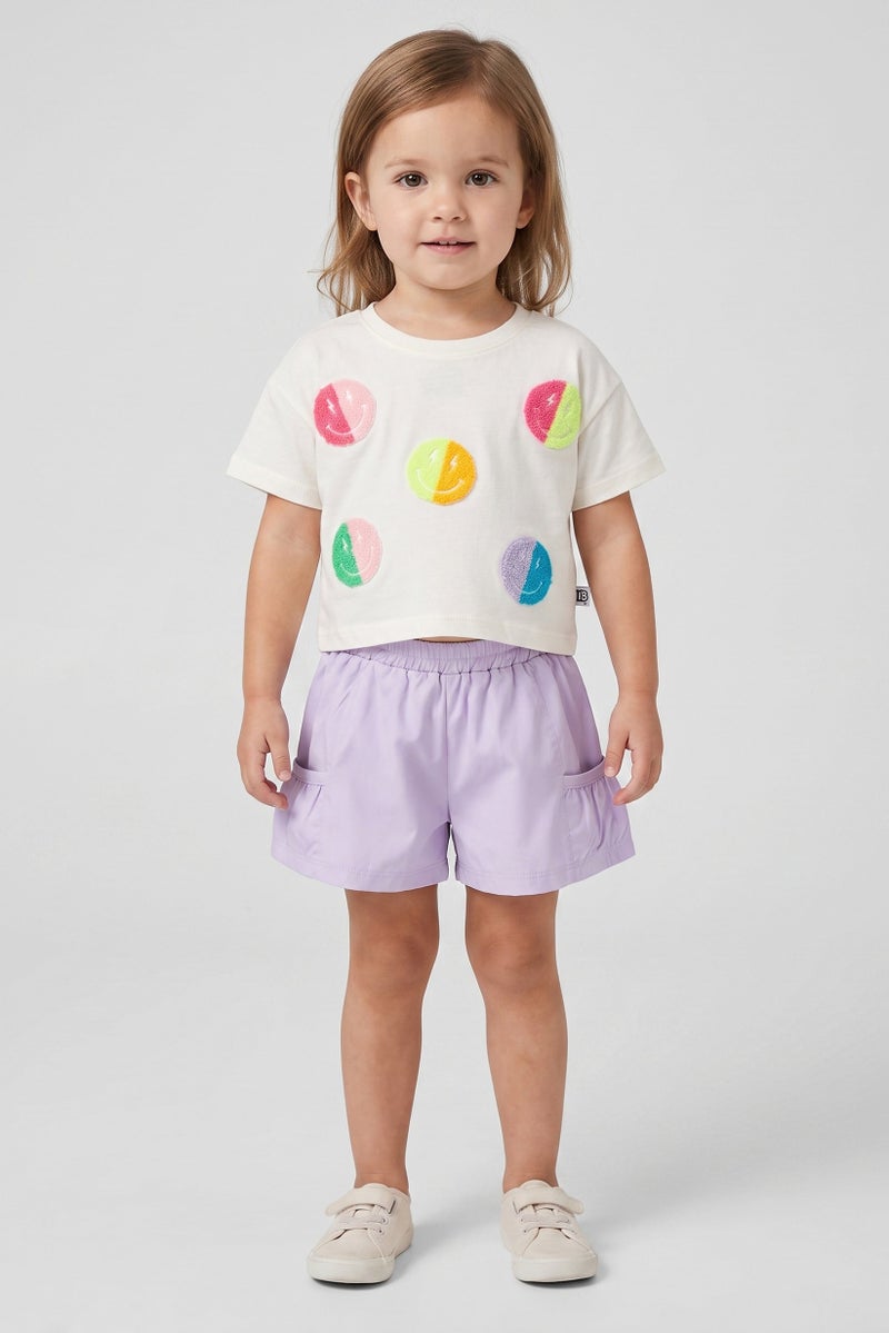 Kidzpro Toddlers Girl 3 Pieces Embroidered T-Shirt And Shorts With Ponytail Set, Multicolor - Image 1