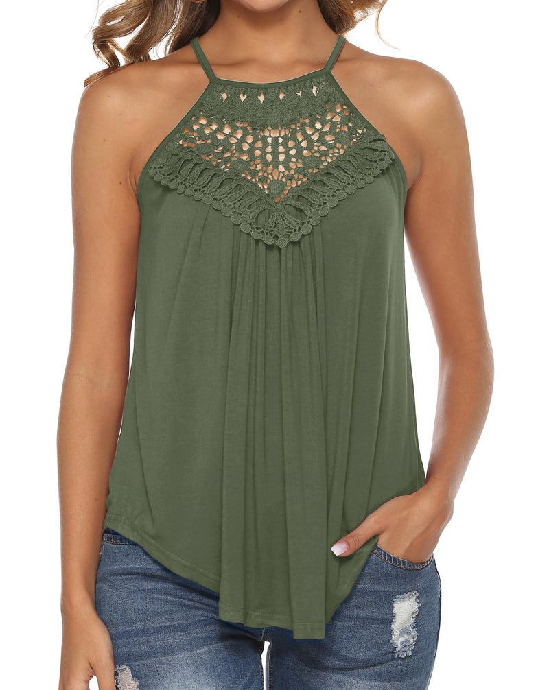 Bluetime Summer Tank Tops for Women Casual Loose Fit Sleeveless Tunic Shirts Blouse Olive L - Image 1
