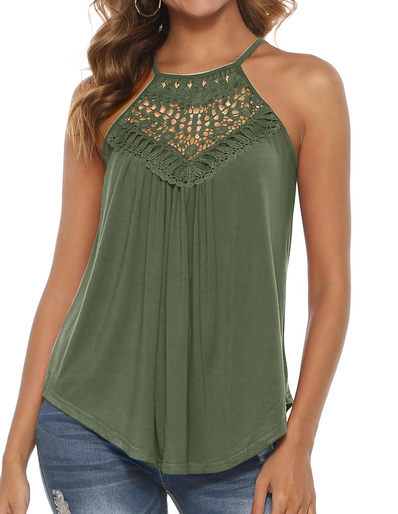 Bluetime Summer Tank Tops for Women Casual Loose Fit Sleeveless Tunic Shirts Blouse Olive L - Image 2