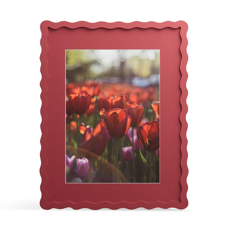 THKRLOF 11x14 Picture Frame with Mat for 8x10, Wavy Edge Wooden Real Glass Photo Frame for Wall Hanging, Red, 1 Pack - Image 1