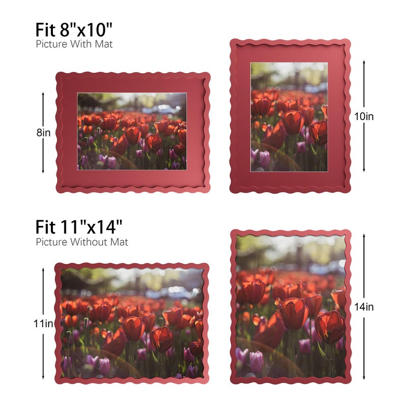 THKRLOF 11x14 Picture Frame with Mat for 8x10, Wavy Edge Wooden Real Glass Photo Frame for Wall Hanging, Red, 1 Pack - Image 4