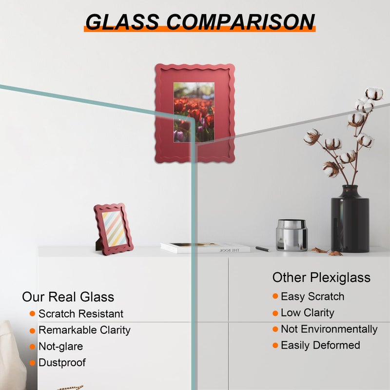 THKRLOF 11x14 Picture Frame with Mat for 8x10, Wavy Edge Wooden Real Glass Photo Frame for Wall Hanging, Red, 1 Pack - Image 2