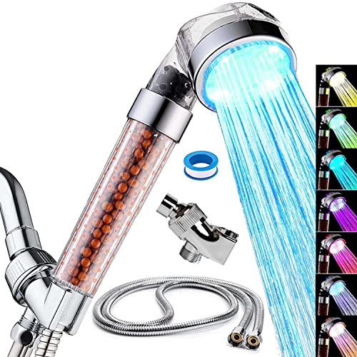 Vacto LED Handheld Shower Head Set with Filtration, Automatic 7-color Changing Shower Head Kit, High Pressure Handheld Shower Head with Hose and Bracket, Water Saving Showerheads with Filtration Beads - Image 1