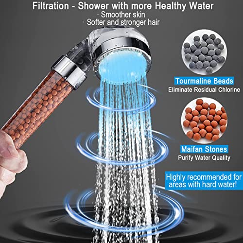 Vacto LED Handheld Shower Head Set with Filtration, Automatic 7-color Changing Shower Head Kit, High Pressure Handheld Shower Head with Hose and Bracket, Water Saving Showerheads with Filtration Beads - Image 2