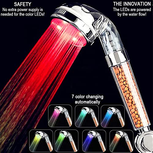 Vacto LED Handheld Shower Head Set with Filtration, Automatic 7-color Changing Shower Head Kit, High Pressure Handheld Shower Head with Hose and Bracket, Water Saving Showerheads with Filtration Beads - Image 3