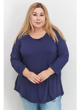 Women Plus Size Round Neck Long Sleeve Solid Top, Navy - pzsku/ZC5E1A9A625083F27E56DZ/45/_/1727882170/314c234c-8293-4eca-99ae-f96929e07342