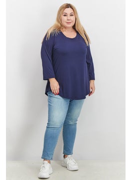 Women Plus Size Round Neck Long Sleeve Solid Top, Navy - pzsku/ZC5E1A9A625083F27E56DZ/45/_/1727882171/4a750b4d-d5fc-4efe-896f-0c88305b9215