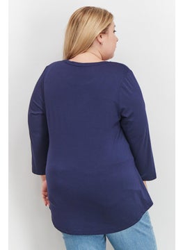 Women Plus Size Round Neck Long Sleeve Solid Top, Navy - pzsku/ZC5E1A9A625083F27E56DZ/45/_/1734272031/16362d91-98ac-4c90-a992-62db0181d0f4