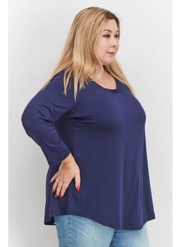 Women Plus Size Round Neck Long Sleeve Solid Top, Navy - pzsku/ZC5E1A9A625083F27E56DZ/45/_/1734272035/b29c0e15-c6cd-447d-a63e-71cece77f48c