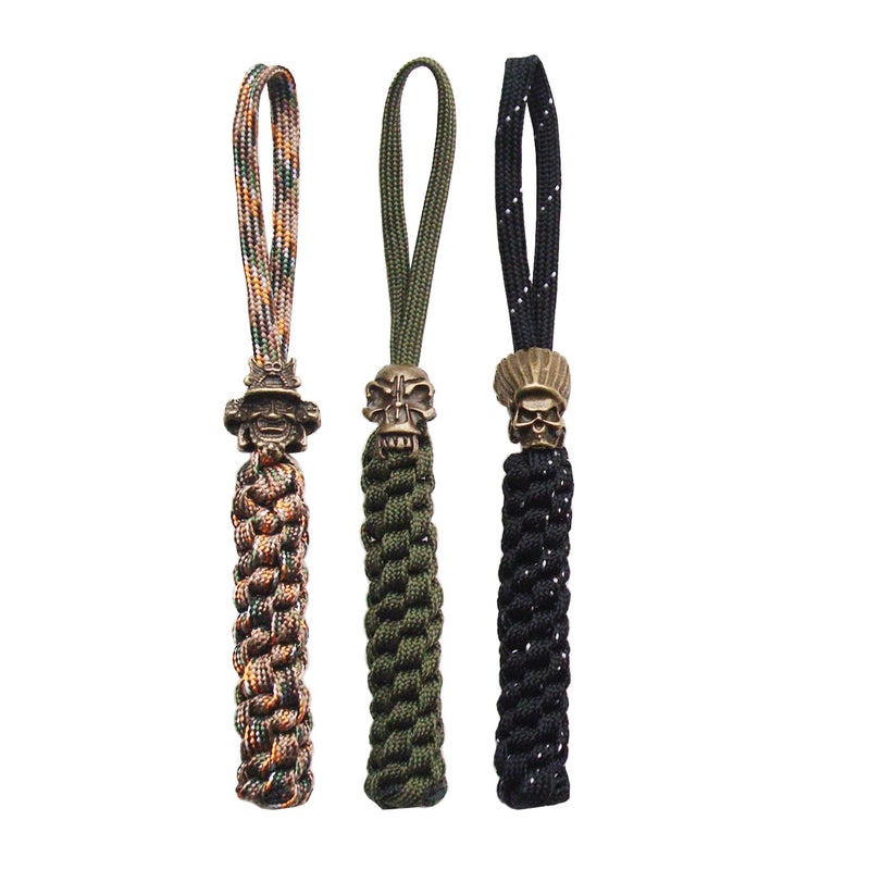 SICOLAS Knife Lanyards with Skull Beads - Paracord Braided Lanyard.Replacement Line for Outdoor Survival, Camping, Emergency and Every Day Use.Pack 3 pcs (Bronze) - Image 1