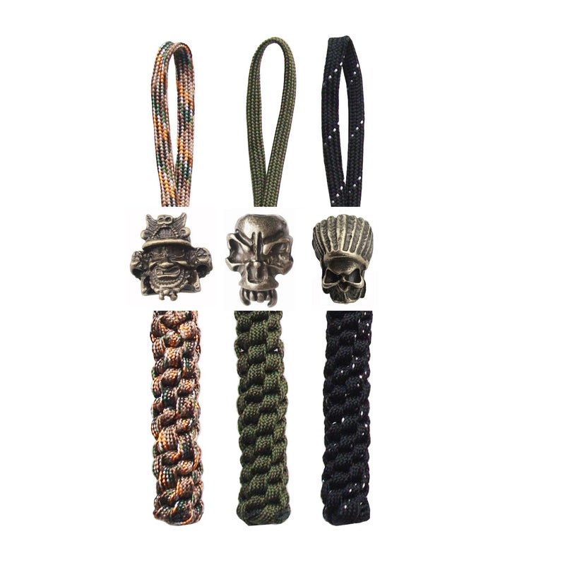SICOLAS Knife Lanyards with Skull Beads - Paracord Braided Lanyard.Replacement Line for Outdoor Survival, Camping, Emergency and Every Day Use.Pack 3 pcs (Bronze) - Image 2