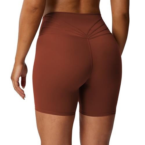 Aoxjox Trinity Workout Biker Shorts for Women Tummy Control High Waisted Exercise Athletic Gym Running Yoga Short 6" (Cherry Mahogany, Medium) - Image 1