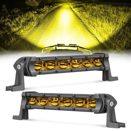 ACEC SHOP 6 Inch LED Light Bar Amber 2PCS 60W Ultra Slim Single Row Light Bars Spot Beam Driving Lights Yellow Fog Lighting LED Pod Lights for Truck Motorcycle SXS Off-Road UTV ATV - Image 1