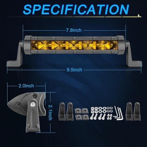ACEC SHOP 6 Inch LED Light Bar Amber 2PCS 60W Ultra Slim Single Row Light Bars Spot Beam Driving Lights Yellow Fog Lighting LED Pod Lights for Truck Motorcycle SXS Off-Road UTV ATV - Image 2