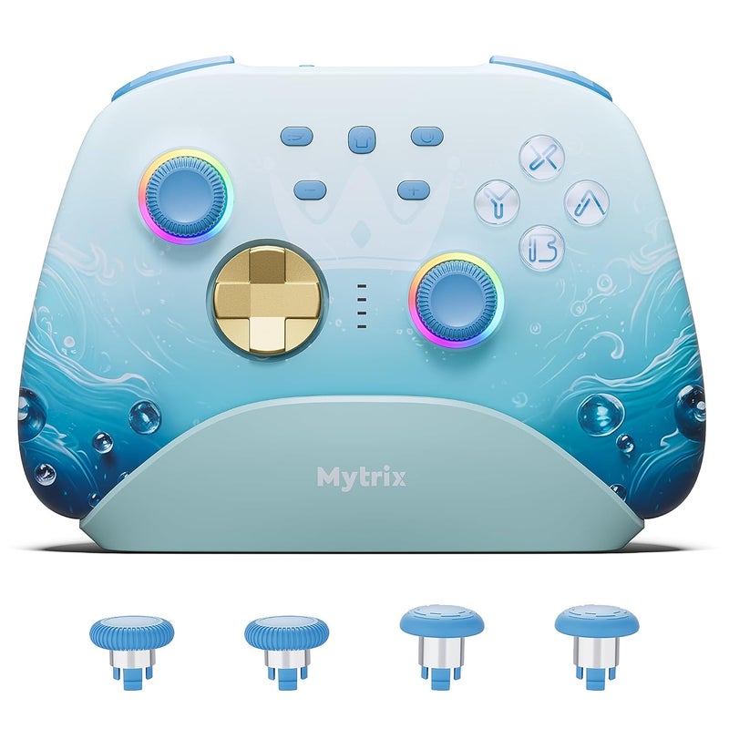 Mytrix Wireless Switch Pro Controllers with Charging Dock, Bluetooth Controller for Nintendo Switch/Lite/OLED with Hall Effect Joysticks & Trigger, Compatible with PC/iOS/Android/Steam (Aqua Blue) - Image 1