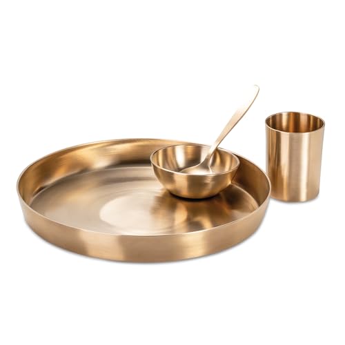 KANSYA 78:22 Pure Bronze Mini Breakfast Set of 4 – Strong and Stylish Bronze Dinnerware. Improves Taste, Helps Digestion, and Boosts Health. Perfect for Everyday Meals or as a Thoughtful Gift - Image 1