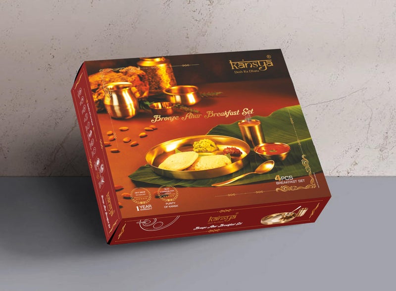 KANSYA 78:22 Pure Bronze Mini Breakfast Set of 4 – Strong and Stylish Bronze Dinnerware. Improves Taste, Helps Digestion, and Boosts Health. Perfect for Everyday Meals or as a Thoughtful Gift - Image 3