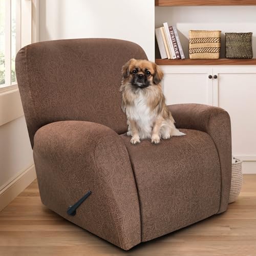 ANARACHON Recliner Chair Covers Leather Look 4 Pieces Recliner Covers Non Slip Soft Slipcovers for Large Recliners Furniture Protector Washable for Pets 1 Seater 05 Brown - Image 3