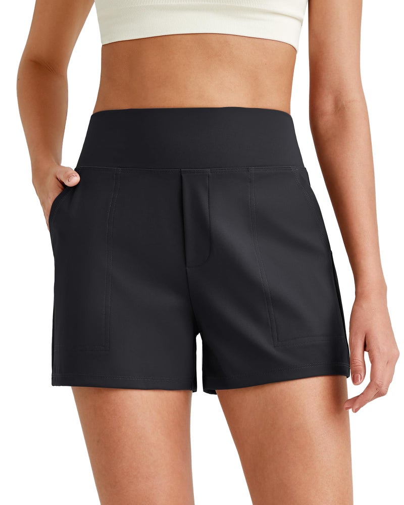 G4Free Womens Shorts Dressy Casual Comfy Summer High Waisted Short Business Trouser Shorts with Pockets(Black, L) - Image 1