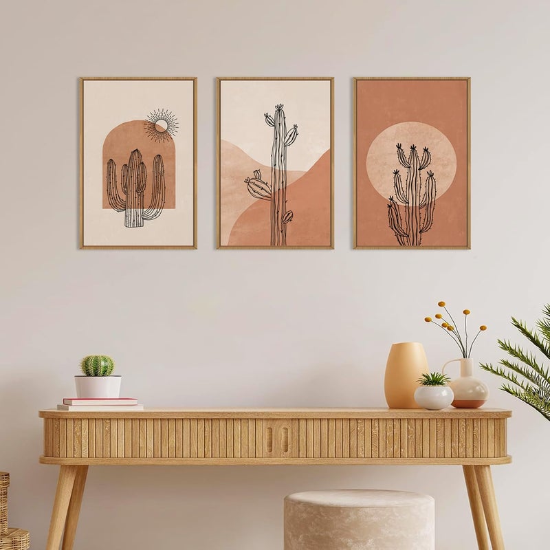 Ausril Boho Minimalist Cactus Framed Canvas Wall Art Set, Mid Century Saguaro Wall Decor, Abstract Geometric Desert Wall Painting, Beige Brown Plant Art Prints for Living Room, Bedroom, Office 16"X24"X3 - Image 5