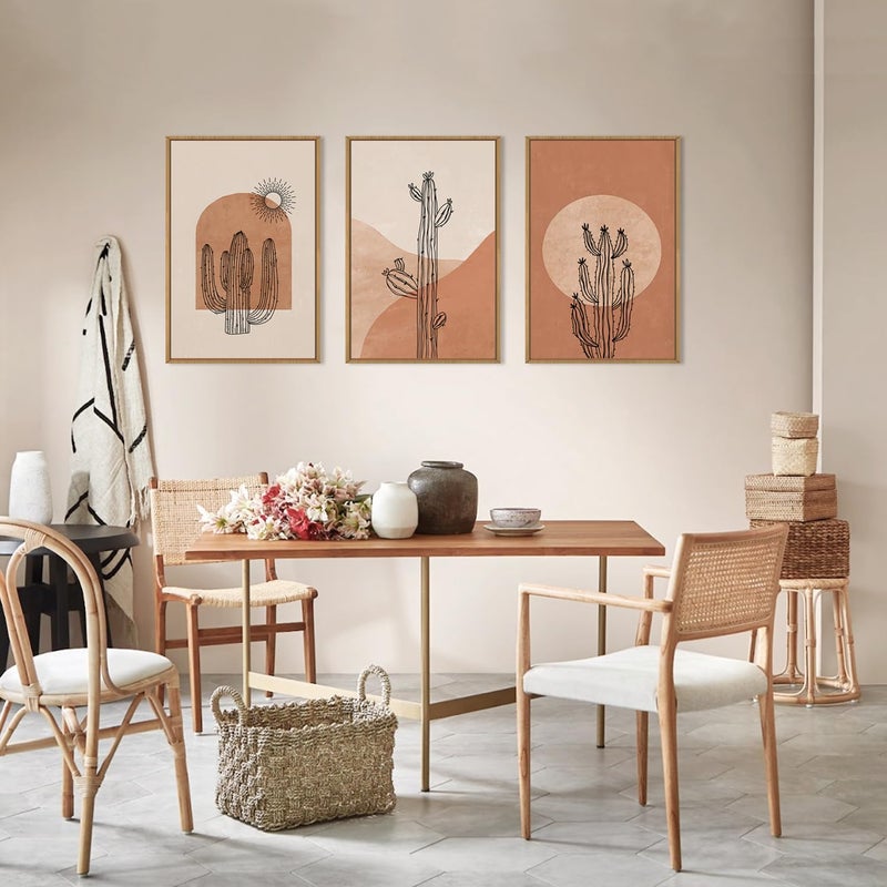 Ausril Boho Minimalist Cactus Framed Canvas Wall Art Set, Mid Century Saguaro Wall Decor, Abstract Geometric Desert Wall Painting, Beige Brown Plant Art Prints for Living Room, Bedroom, Office 16"X24"X3 - Image 4
