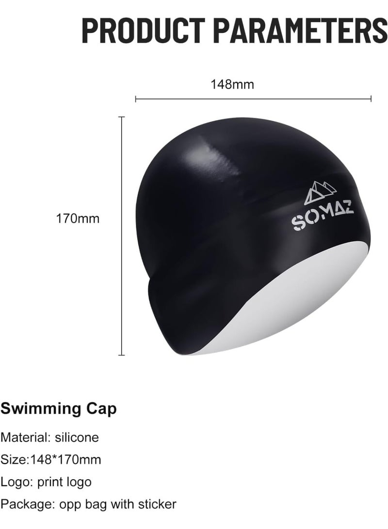 Generic SOMAZ Reversible Unisex Silicone Swimming Cap for Adults, Black and White, Premium 3D Ergonomic Fit - Image 2