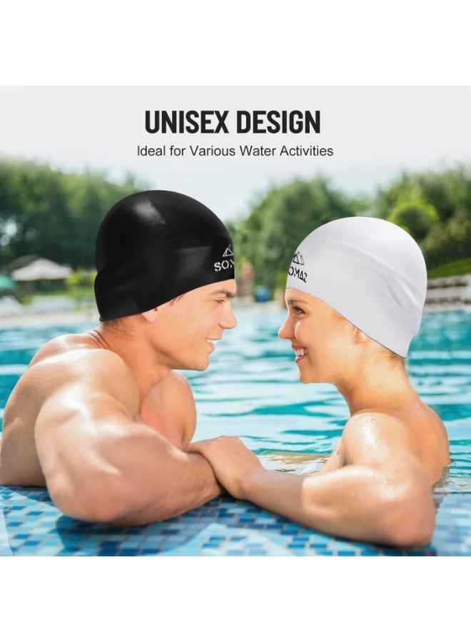 Generic SOMAZ Reversible Unisex Silicone Swimming Cap for Adults, Black and White, Premium 3D Ergonomic Fit - Image 4