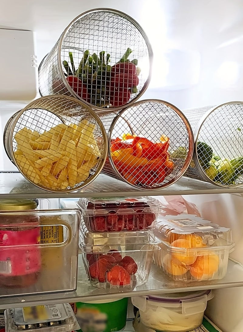 قفص شواء من الفولاذ المقاوم للصدأ بمقبض خشبي - قفص مدخنة دائري دوار للشواء للطهي في الهواء الطلق، تصميم أسطوانة محمولة، يحسن كفاءة التسخين المسبق للشواية - Image 2