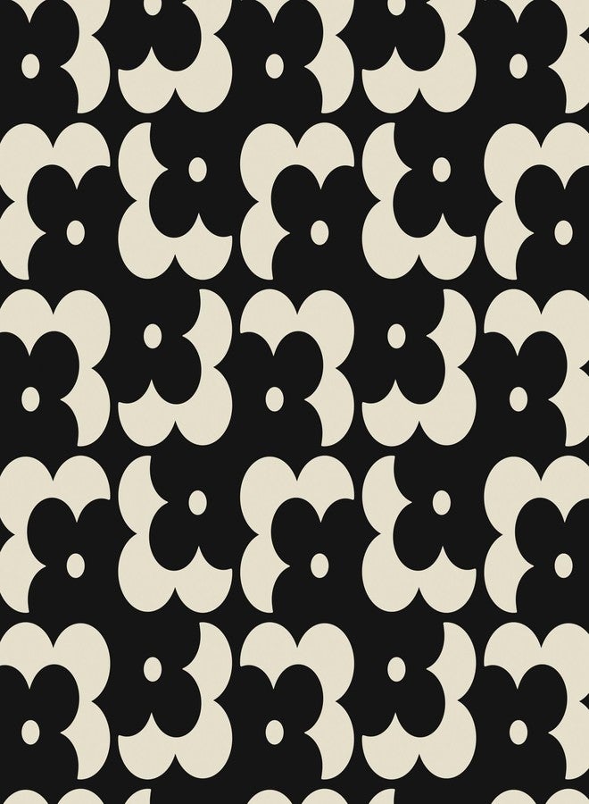 Ismoon Geometric Peel and Stick Wallpaper Boho Black and Beige Contact Paper 118"x17.3" Vintage Floral Wallpaper Removable Self-Adhesive Wall Paper Waterproof for Bathroom Wall Decor Vinyl - Image 1