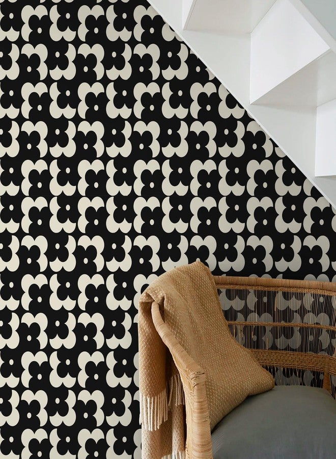 Ismoon Geometric Peel and Stick Wallpaper Boho Black and Beige Contact Paper 118"x17.3" Vintage Floral Wallpaper Removable Self-Adhesive Wall Paper Waterproof for Bathroom Wall Decor Vinyl - Image 5