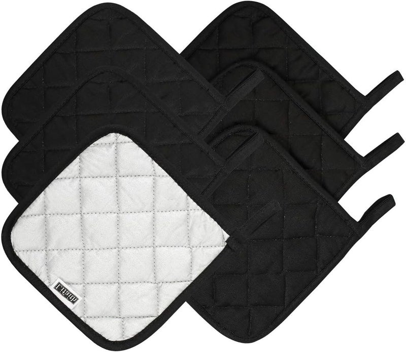 lifaith 100% Cotton Potholders Kitchen Everyday Basic Terry Pot Holder Heat Resistant Large Coaster Hot Pads Kit Trivets Set for Cooking and Baking Set of 6 Black - Image 2