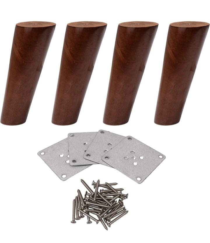 AAKASH DECOR 4 Pcs Sofa Oak Finish Wood Leg 5 Inch Wooden Sofa Furniture Brown Finish Heavy Duty Cone Shape with Mounting Metal Oak Finish - Image 1