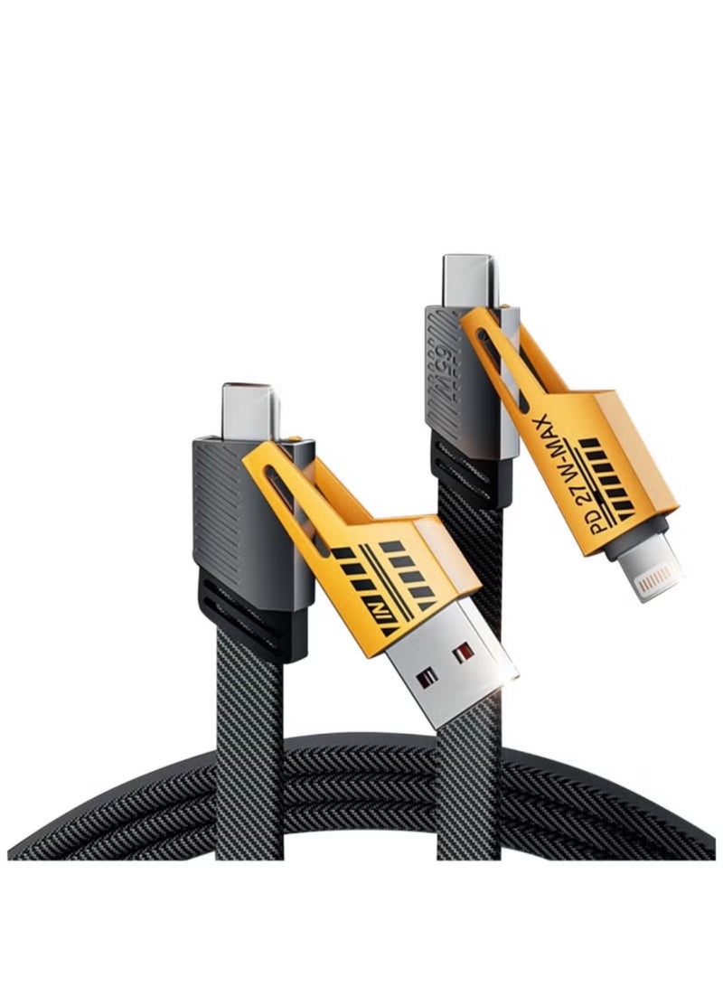 بي دي كابل شحن 4 في 1 من USB C إلى Lightning بقوة 65 وات/27 وات، بطول 4.9 قدم، سلك شحن سريع مضفر مسطح مضاد للتشابك مع منافذ Lightning/Type C/USB A متعددة لأجهزة iPhone وiPad وSamsung وXiaomi وVivo وOppo وHuawei وHonor - Image 1