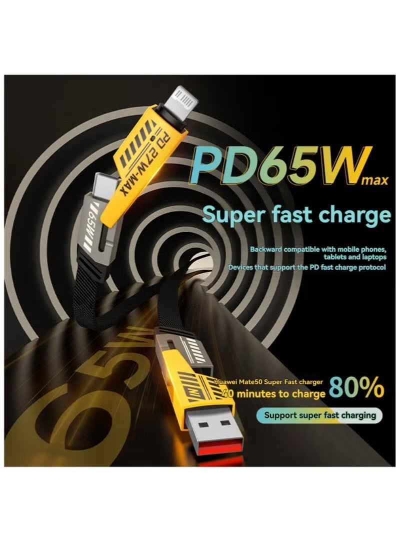 بي دي كابل شحن 4 في 1 من USB C إلى Lightning بقوة 65 وات/27 وات، بطول 4.9 قدم، سلك شحن سريع مضفر مسطح مضاد للتشابك مع منافذ Lightning/Type C/USB A متعددة لأجهزة iPhone وiPad وSamsung وXiaomi وVivo وOppo وHuawei وHonor - Image 4