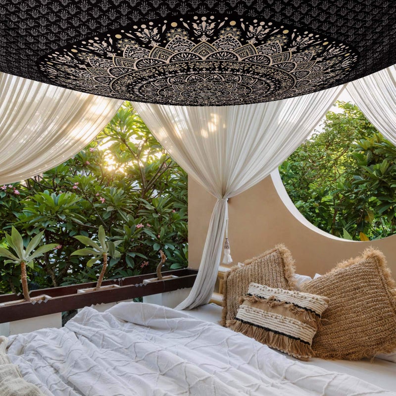 Edeesky Black Golden Mandala Tapestry Wall Hanging Psychedelic Medallion Wall Tapestry Aesthetic Indian Hippie Decor Bohemian Art Boho Home Decoration for Bedroom,Living Room,Dorm - Image 4