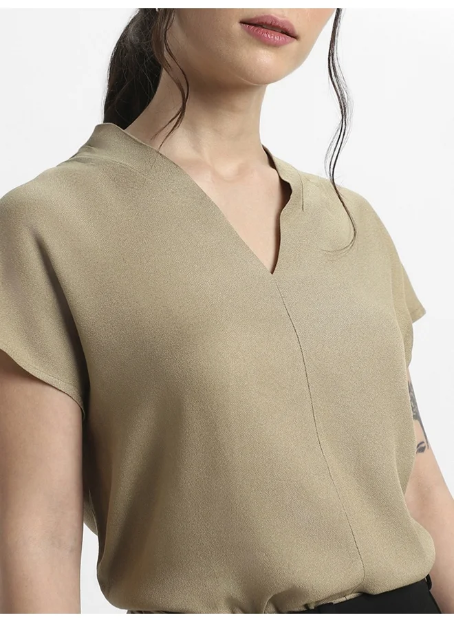 دينيس لينغو Khaki Viscose Moss Top for Women, Comfortable Fit