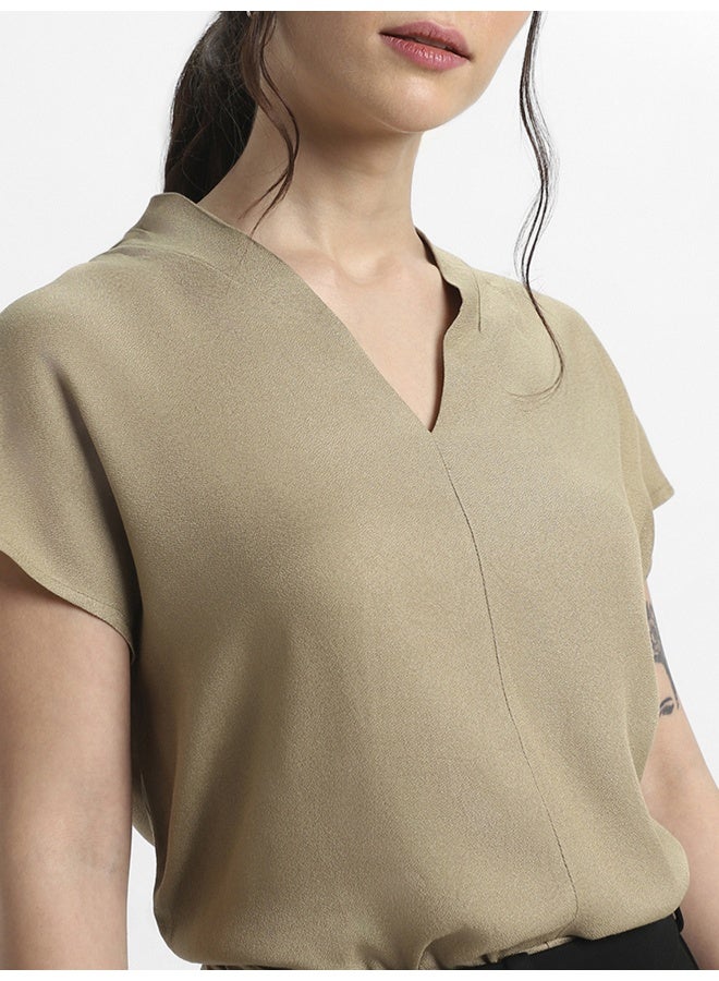 Dennis Lingo Khaki Viscose Moss Top for Women, Comfortable Fit - Image 2